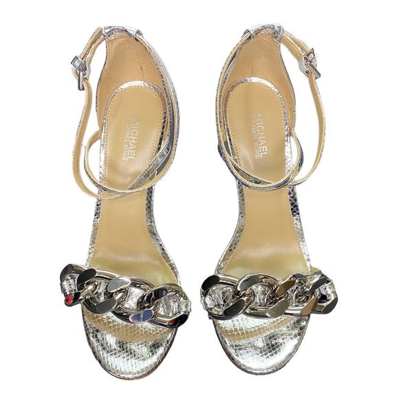 MICHAEL | Michael Kors Silver Scarlett SnakeSk*n Print Ankle Strap Heels - 5.5 - Picture 5 of 10